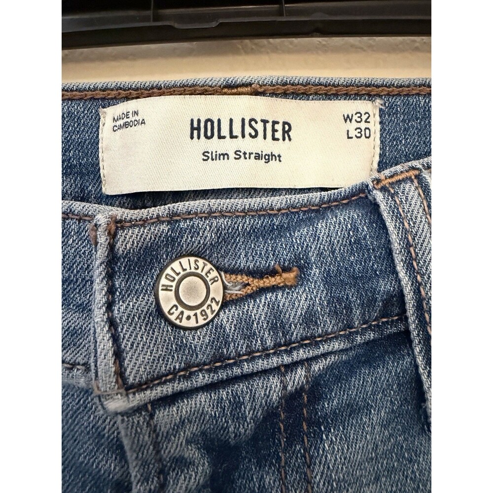 Lot 2 Hollister Mens 32x30 Slim Straight Jeans Blue Medium Wash Stretch Denim - Picture 5 of 7